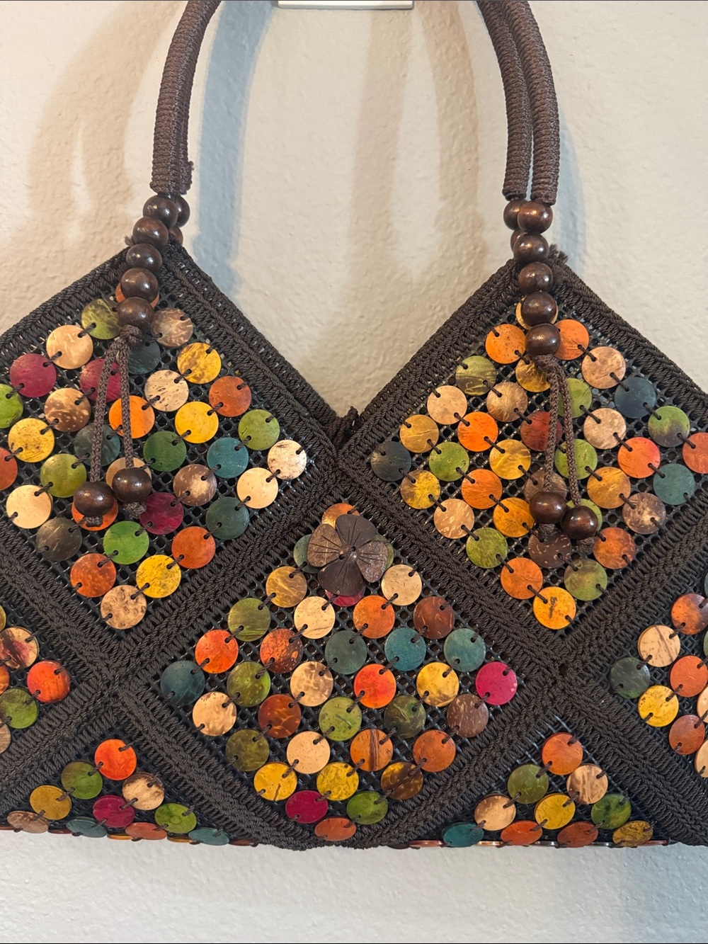 Multicolor Boho Coconut Shell Shoulder Bag • Thailand